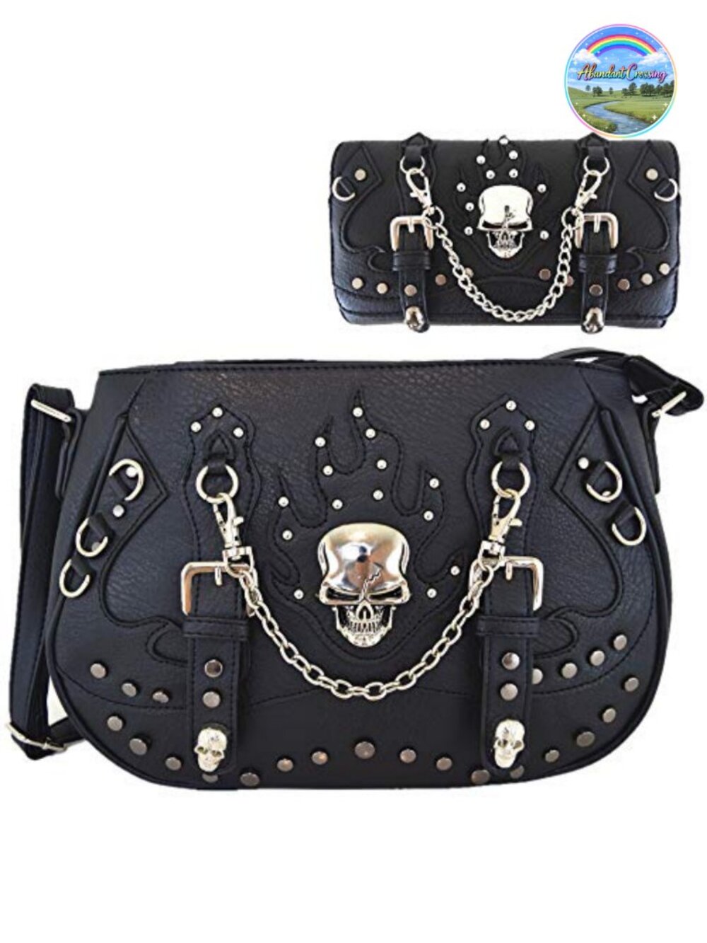Vegan Leather Skull Crossbody Handbag with Removable Strap Satchel